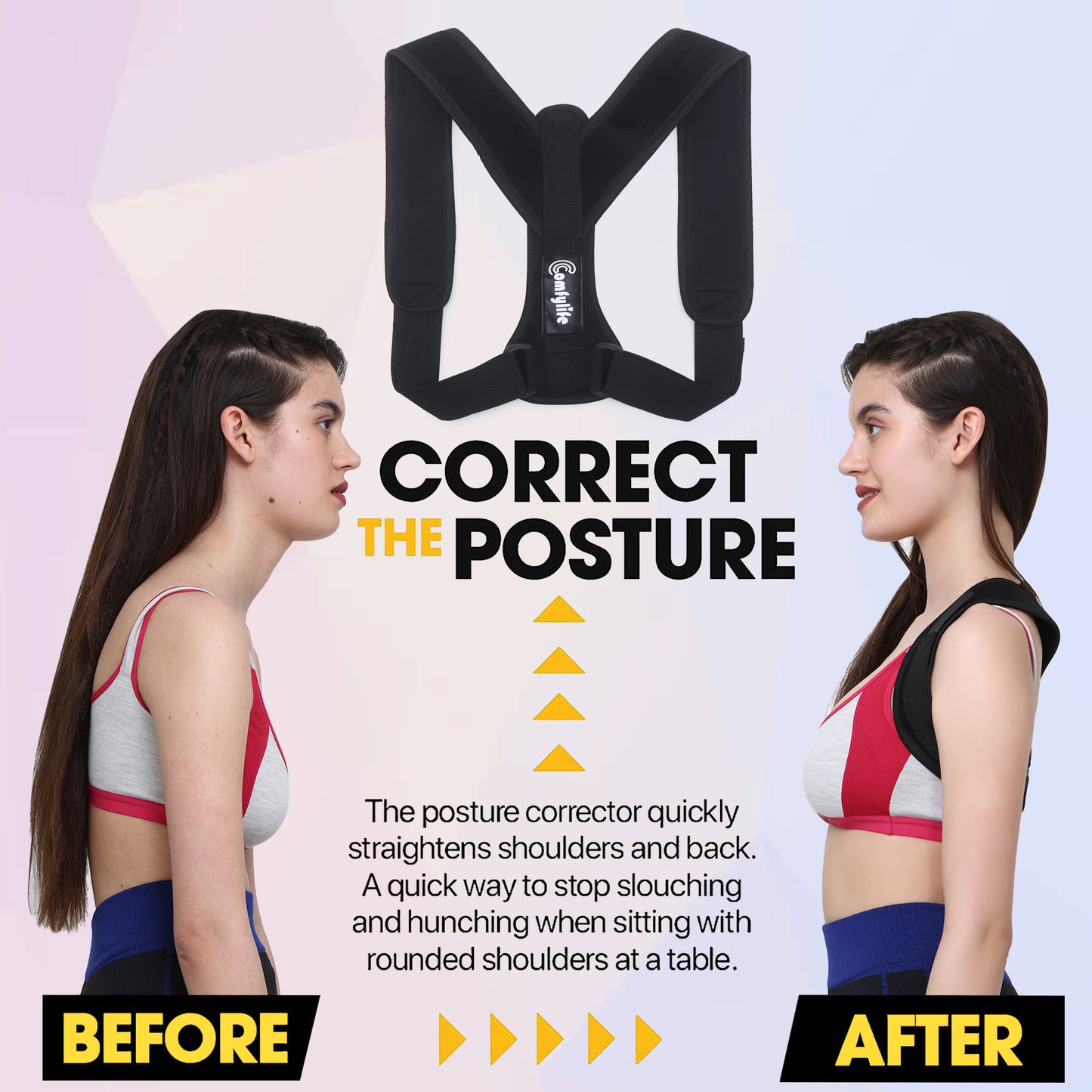 COMFYLIFE Posture Corrector for Men & Women - Back Support Belt with Splint for Back Pain Relief