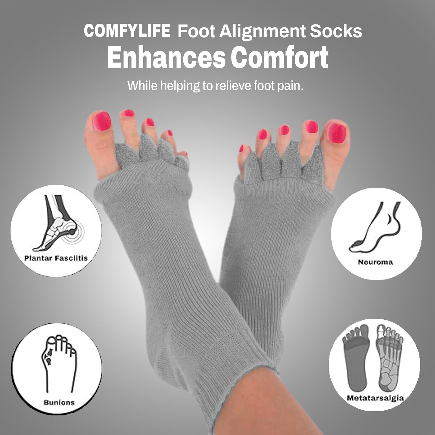 Comfylife Foot Alignment Socks Grey Colour | Get relief from foot pain in 21 days