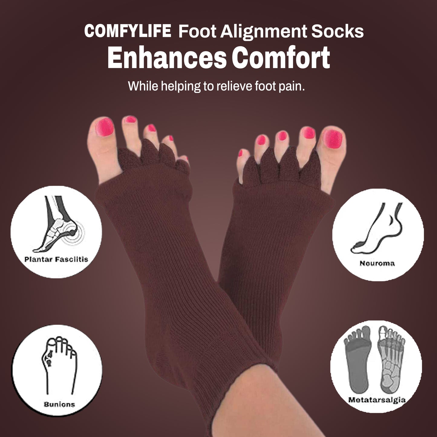 Comfylife Foot Alignment Socks Brown Colour | Get relief from foot pain in 21 days