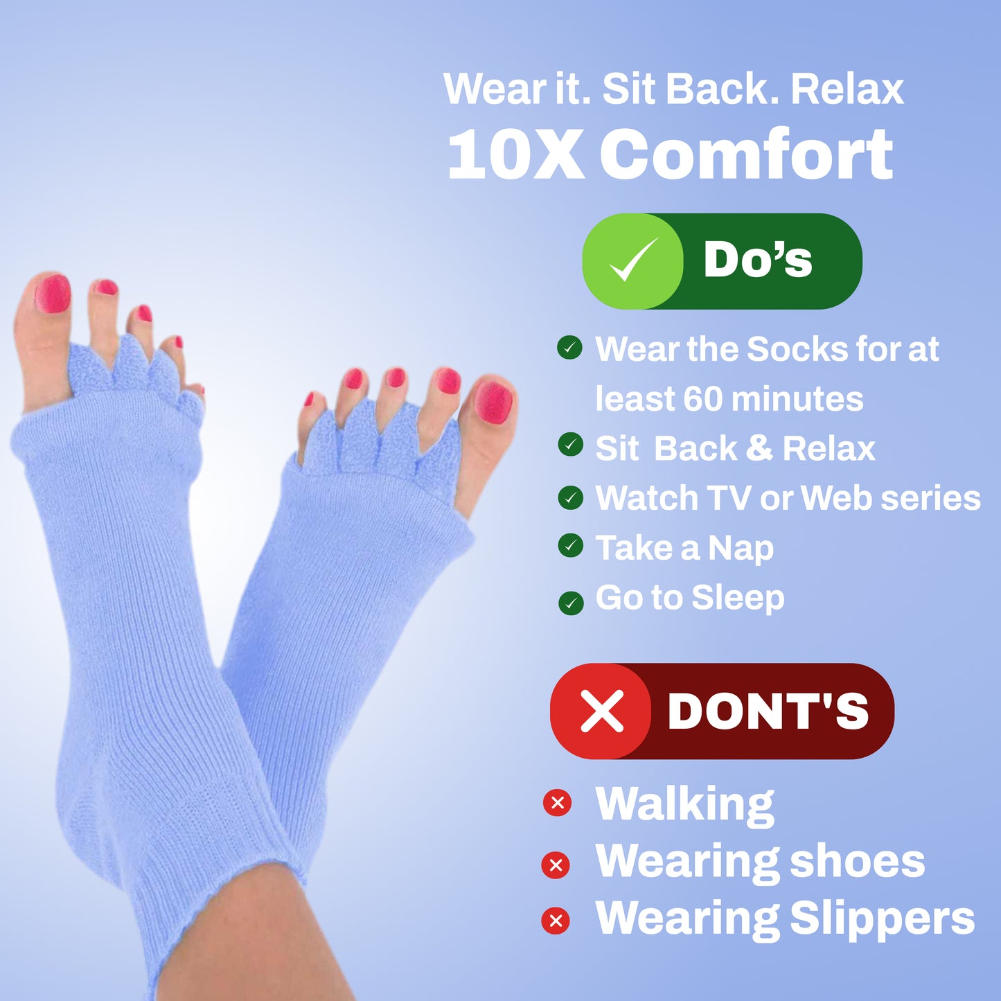 Comfylife Foot Alignment Socks Sky Blue Colour | Get relief from foot pain in 21 days